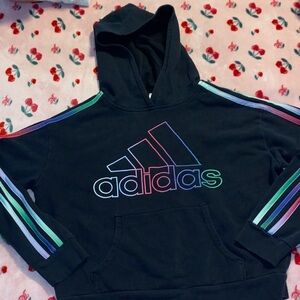 Adidas Black Hoodie with Rainbow Stripes
